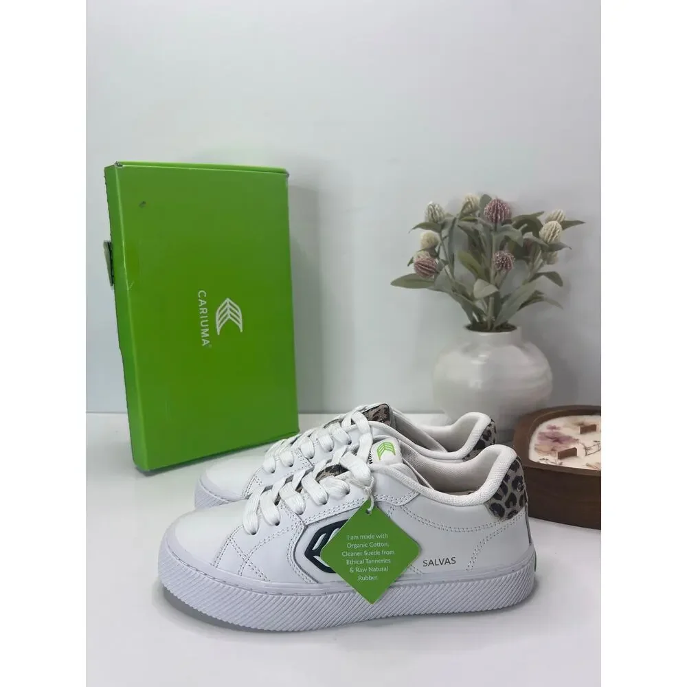 Cariuma Salvas Casual Leather Sneaker White/Leopard Print Heel Women's 7.5 NWB - Picture 3 of 9